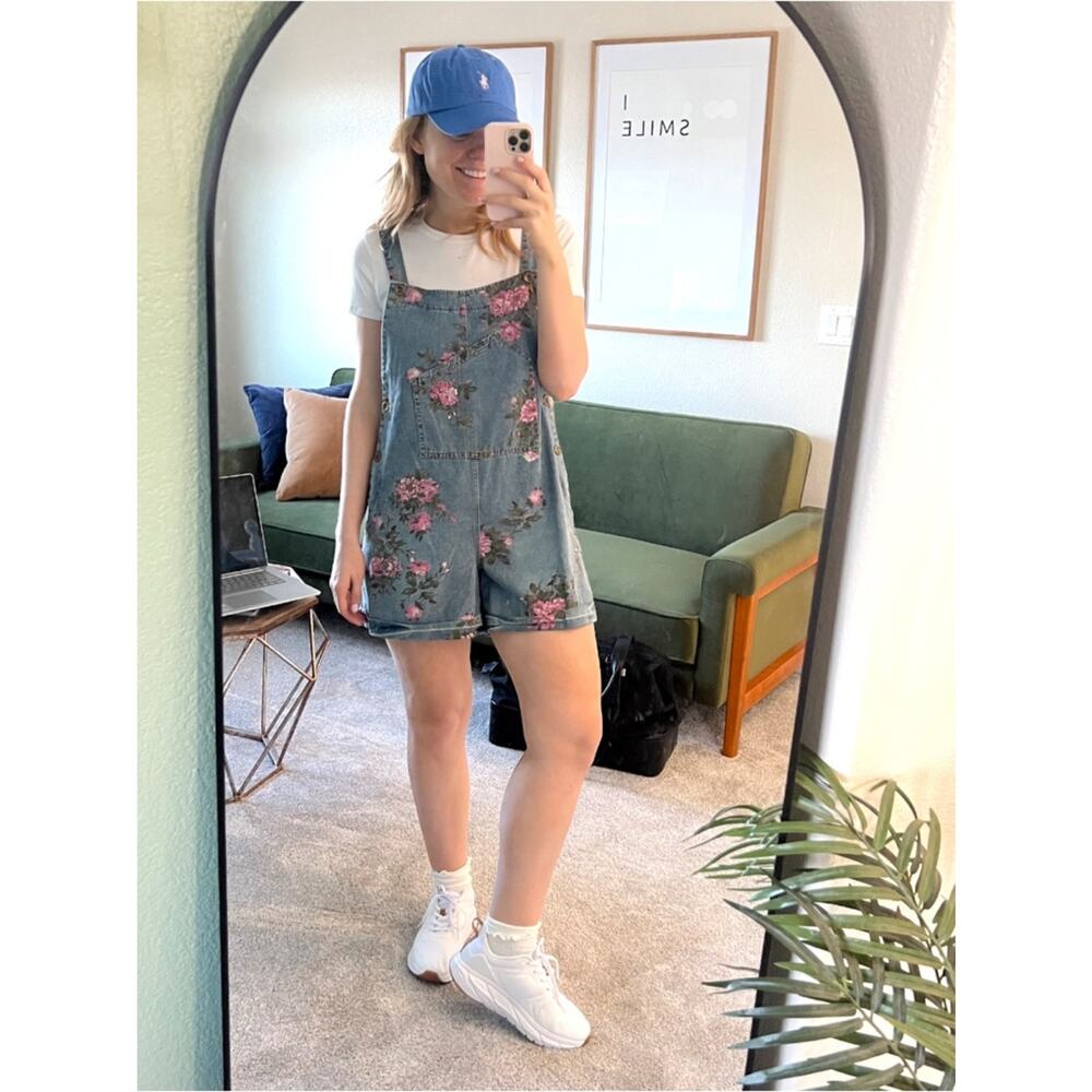 floral print denim shortall romper medium - Picture 7 of 11